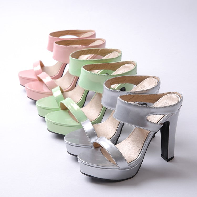 Women Candy Color Glossy High Heel Platform Sandals