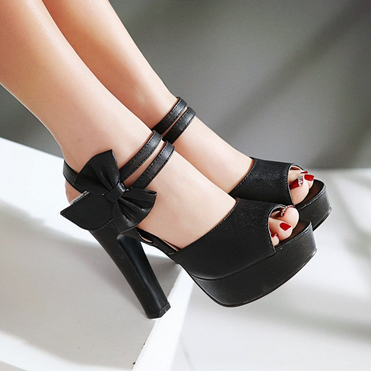 Women Solid Color Peep Toe Double Ankle Strap High Heel Platform Sandals