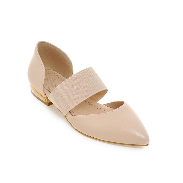 Women Pointed Toe Solid Color Ankle Wrap Flat Sandals