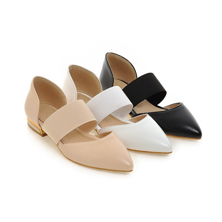 Women Pointed Toe Solid Color Ankle Wrap Flat Sandals
