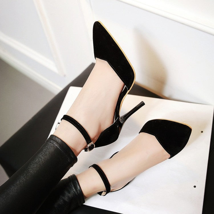 Women Suede Pointed Toe Ankle Strap Stiletto High Heel Sandals