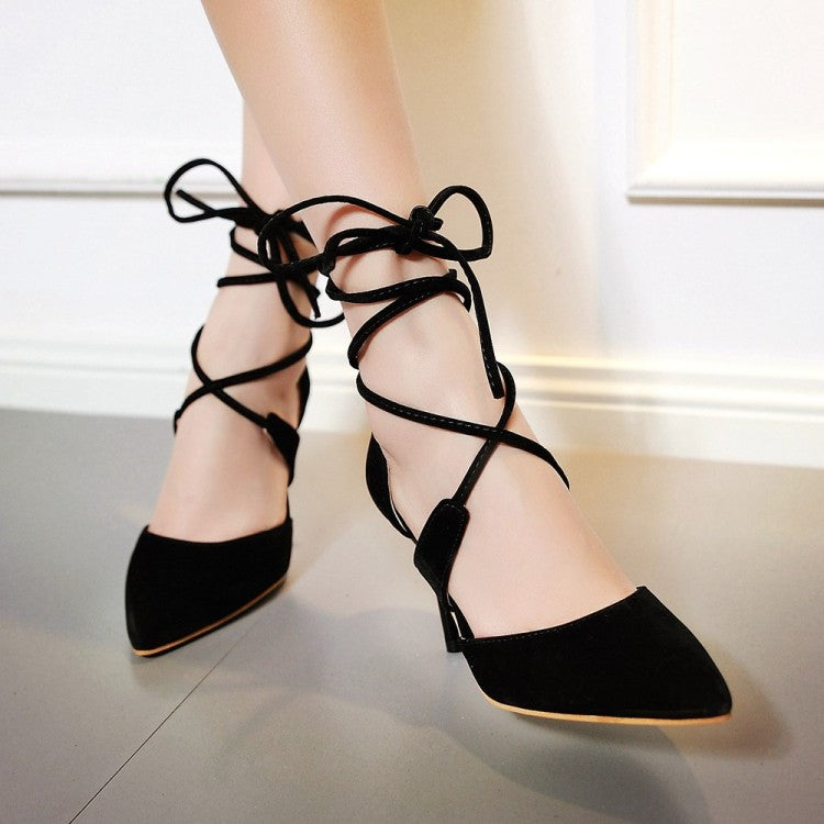 Women Solid Color Suede Pointed Toe Cross Strap Stiletto High Heel Sandals