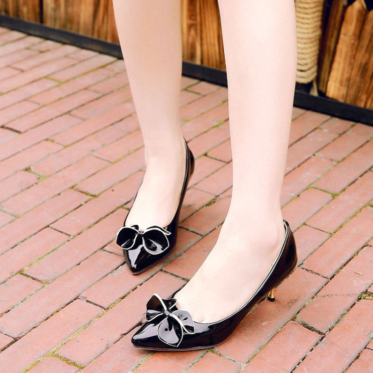 Woman Patent Leather Bowtie High Heel Stiletto Pumps