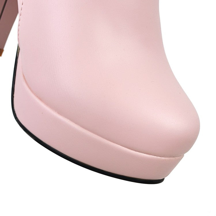Women Pu Leather Rhinestone Tassel Chunky Heel Platform Ankle Boots