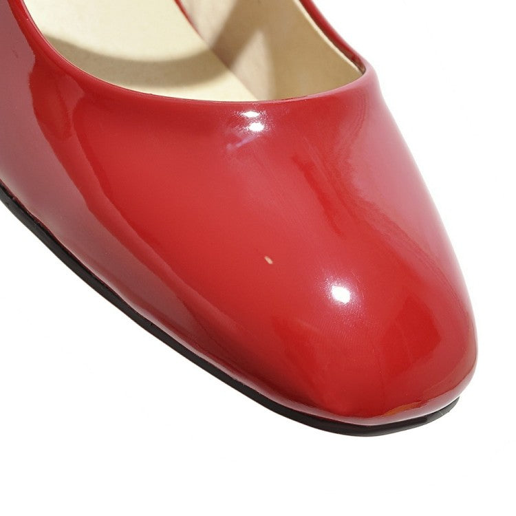Woman Patent Leather High Heel Chunky Pumps