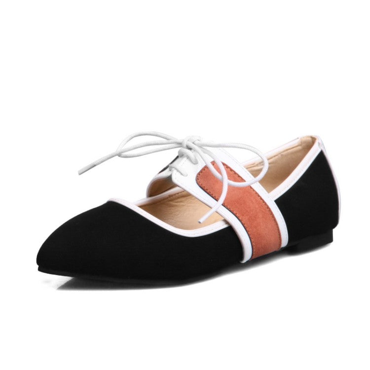 Woman Pointed Toe Color Block Flats Shoes