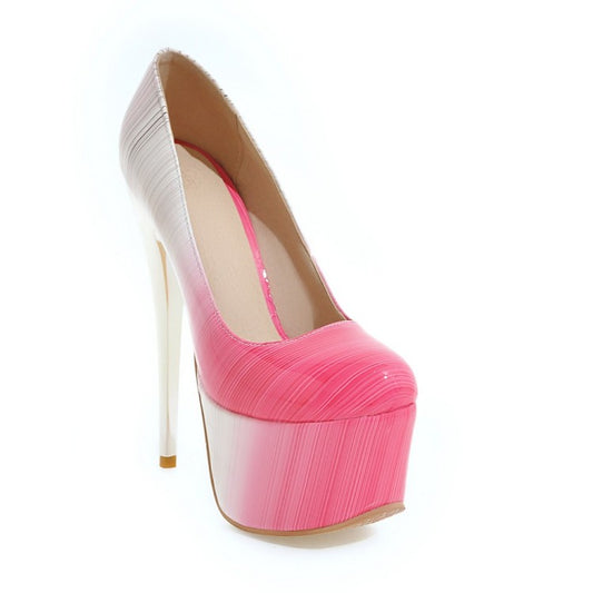 Women Candy Color Gradient Almond Toe Stiletto Heel Platform Pumps