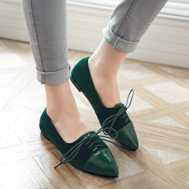 Woman Lace Up Pointed Toe Flats Shoes