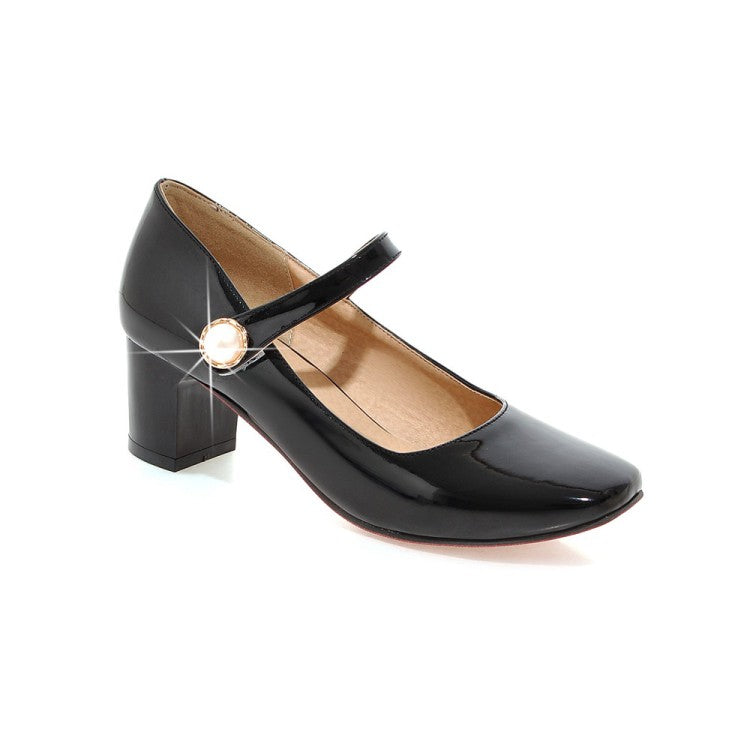 Woman Mary Jane with Pearl Block Heels Pumps