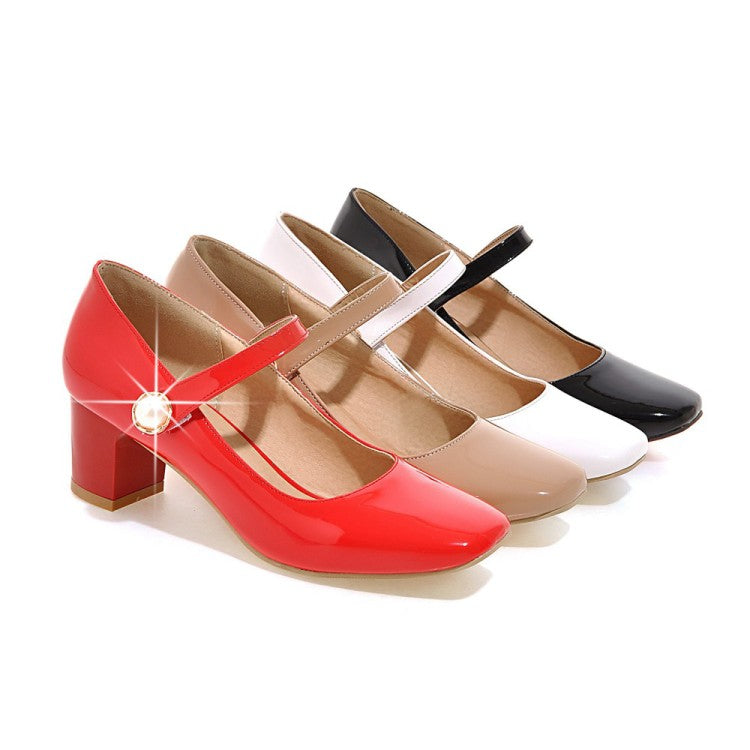 Woman Mary Jane with Pearl Block Heels Pumps