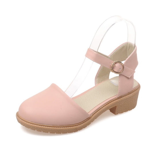 Woman Round Toe Hollow Out Block Heel Sandals