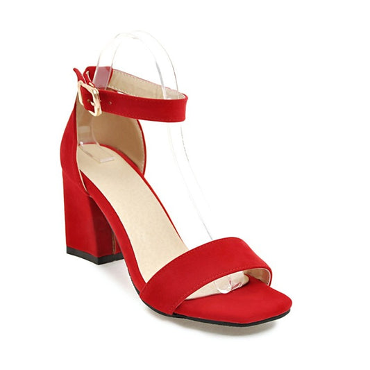 Woman Solid Color Ankle Strap Block Heel Sandals