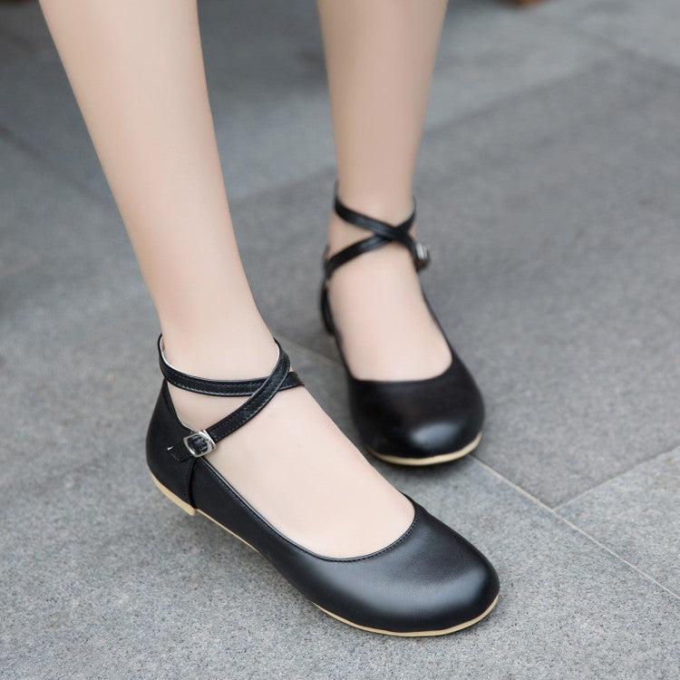Women Shallow Crossed Ankle Strap Flats Shoes