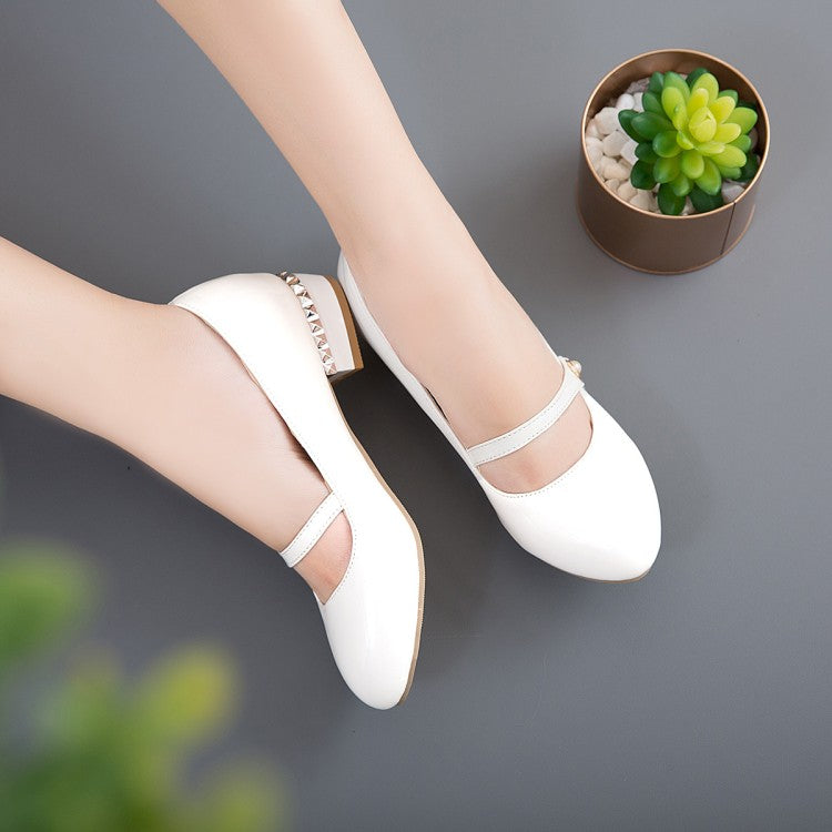 Woman Patent Leather Mary Jane Block Heels Pumps