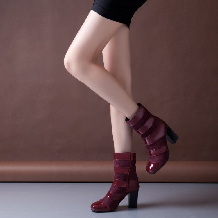 Woman Patent Leather High Heels Short Boots