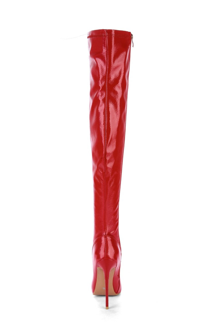Woman Patent Leather Pointed Toe Stitching Side Zippers Stiletto Heel Over the Knee Boots