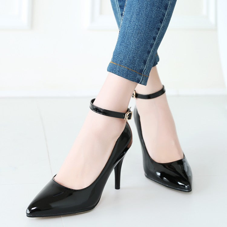 Woman Ankle Strap Pointed Toe High Heels Stiletto Pumps
