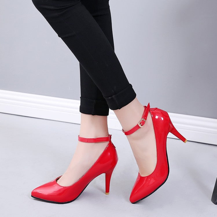 Woman Ankle Strap Pointed Toe High Heels Stiletto Pumps
