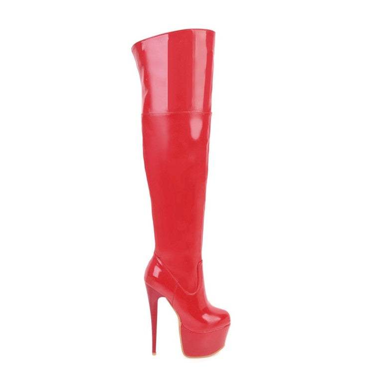 Woman Glossy Stitching Stiletto Heel Platform Over the Knee Boots