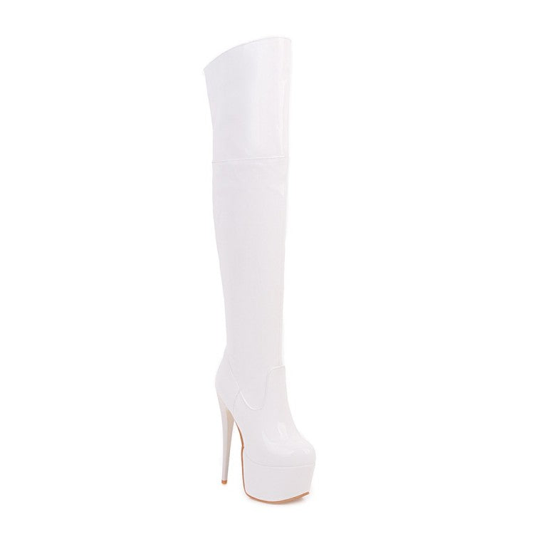 Woman Glossy Stitching Stiletto Heel Platform Over the Knee Boots