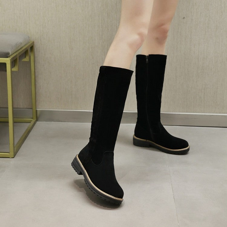 Woman Suede Mid Heels Knee High Boots