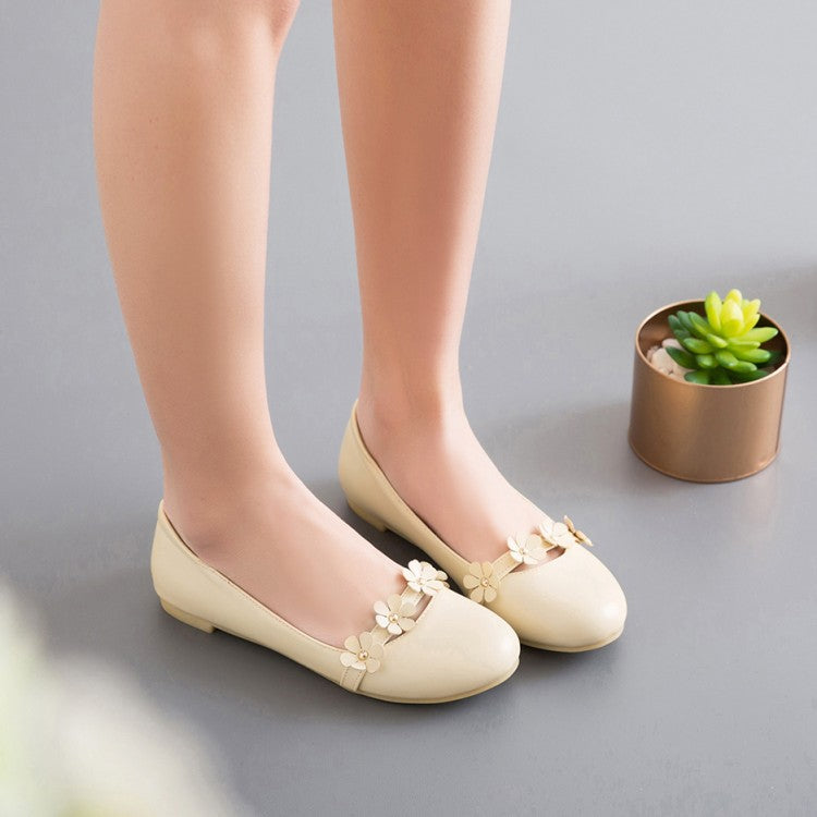 Women Round Toe Shallow Flowers Flats Shoes