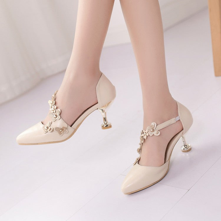 Woman High Heels Flora Spool Heel Pointed Toe Hollow Out Ankle Strap Stiletto Sandals