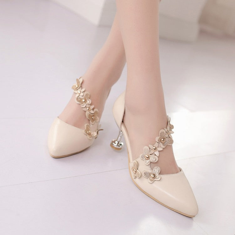 Woman High Heels Flora Spool Heel Pointed Toe Hollow Out Ankle Strap Stiletto Sandals