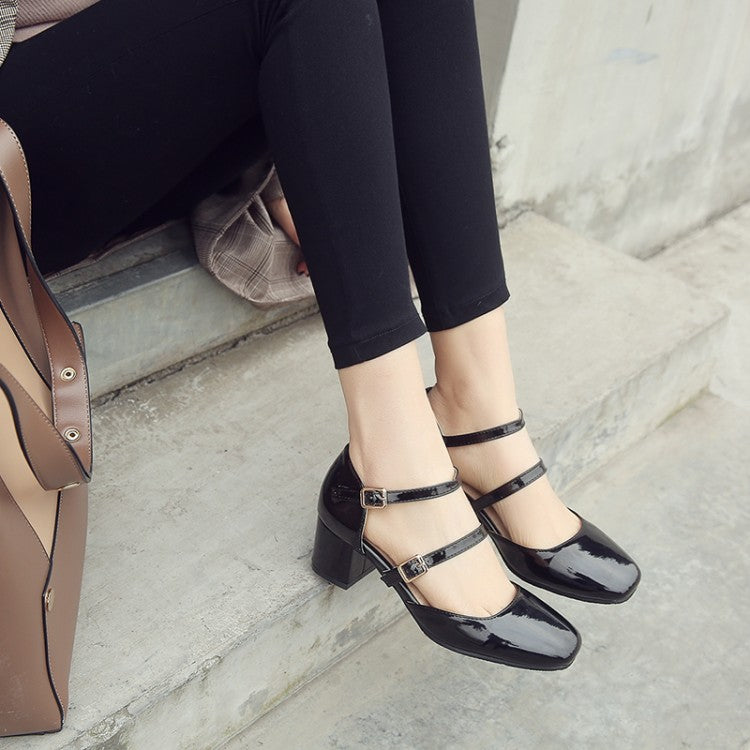 Woman Square Toe Hollow Out Block Heel Sandals