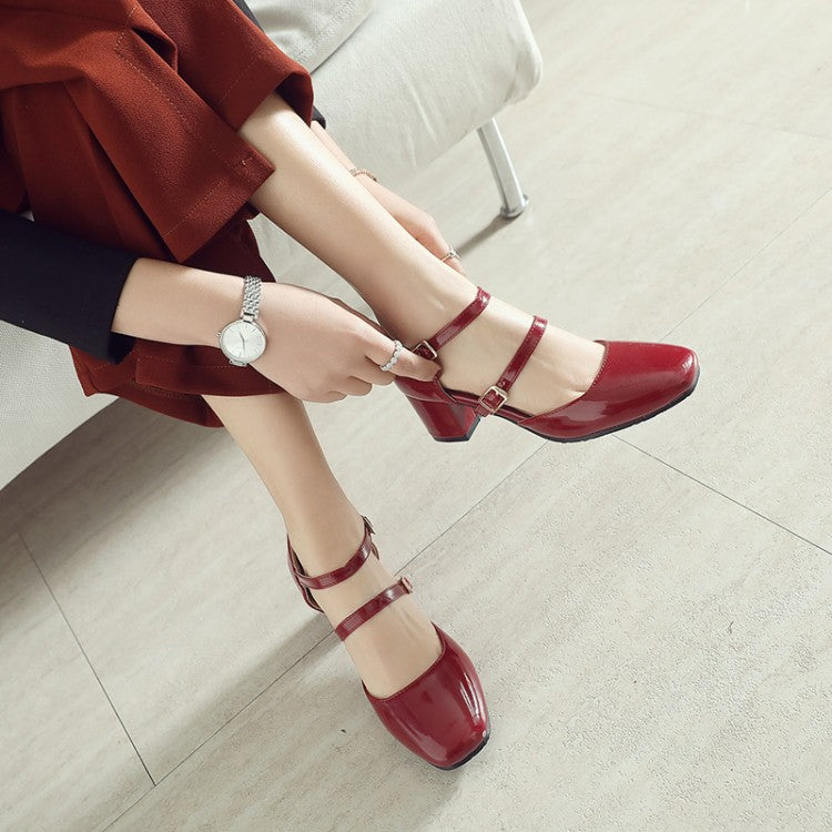 Woman Square Toe Hollow Out Block Heel Sandals