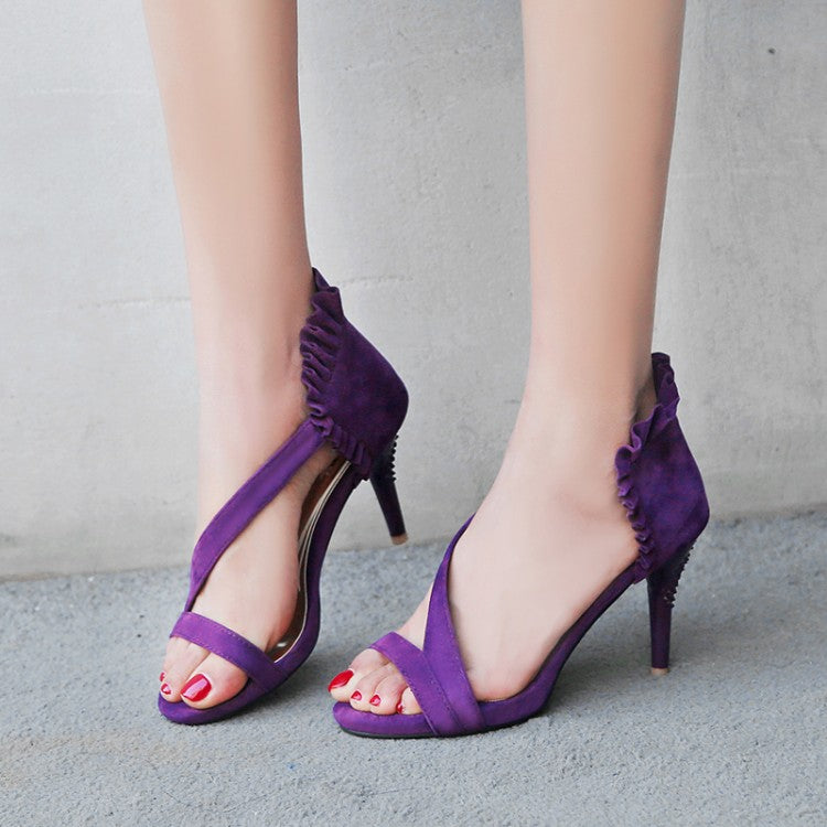 Woman Frosted Flora Solid Color Stiletto Heels Sandals