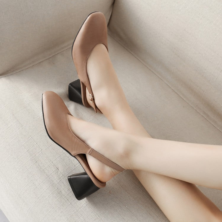 Woman Closed Square Toe Hollow Out Block Heel Sandals