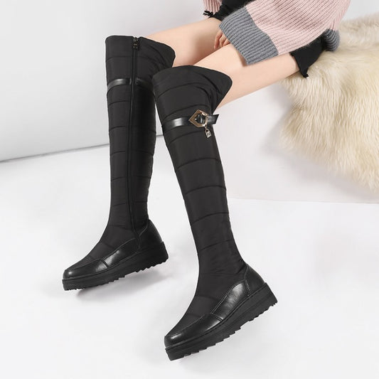 Women Leather Waterproof Rhinestones Wedge Heels Down Over the Knee Boots for Winter