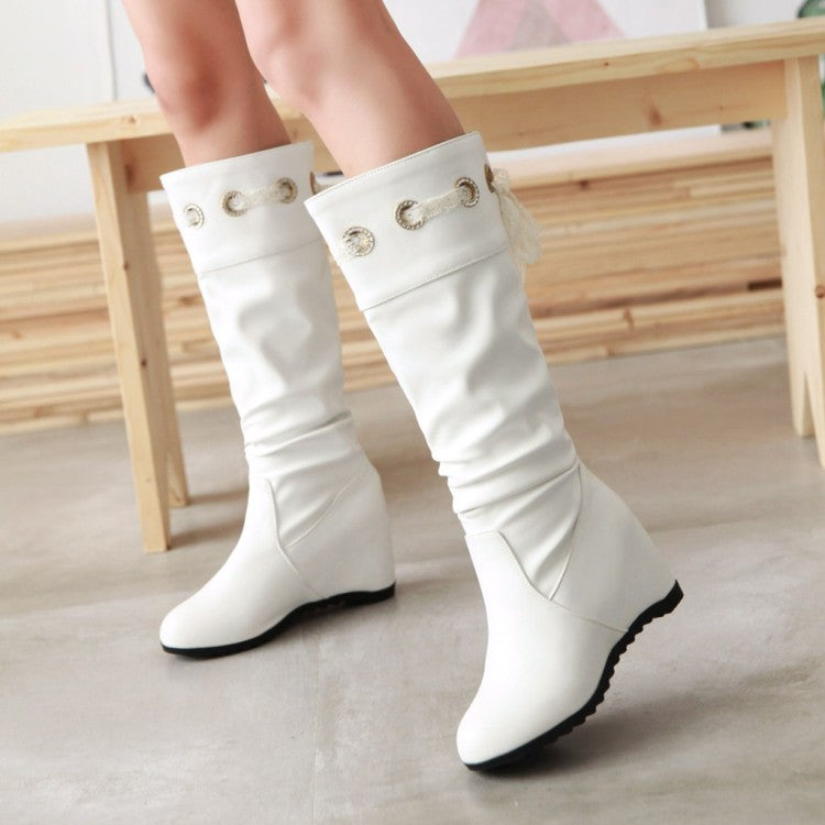 Women Wedges Heel Knee High Boots