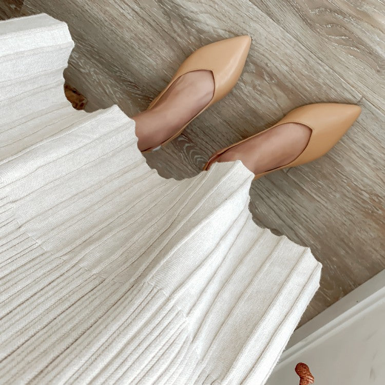 Woman Solid Color Pointed Toe Chunky Heel Medium Block Heel Slingbacks Sandals