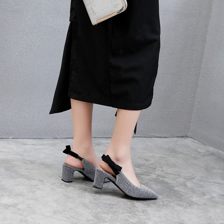 Woman Pointed Toe Chunky Heel Slingbacks Sandals