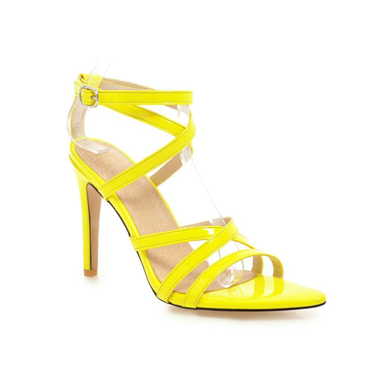 Women Solid Color Pointed Toe Tie Stiletto High Heel Sandals