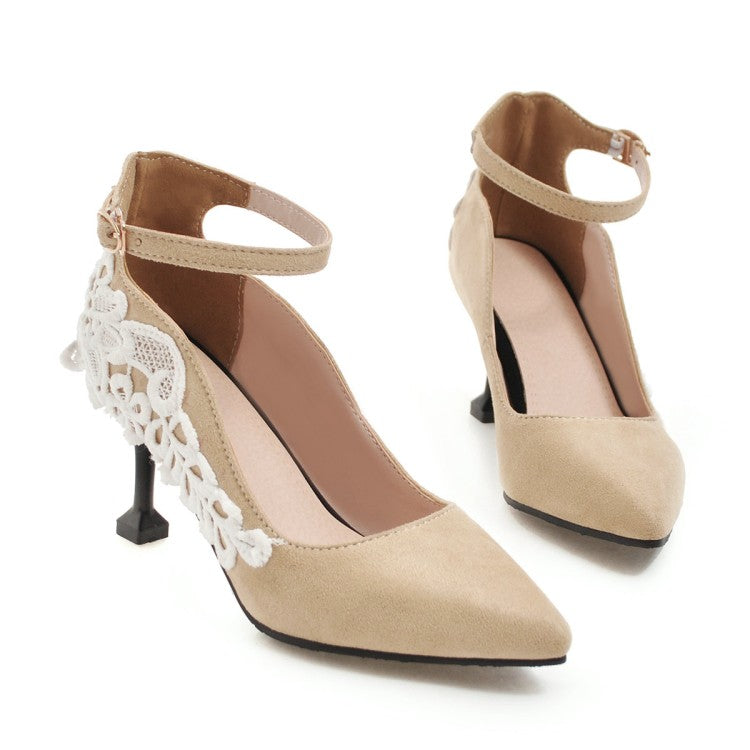 Woman Pointed Toe Lace High Heels Stiletto Pumps