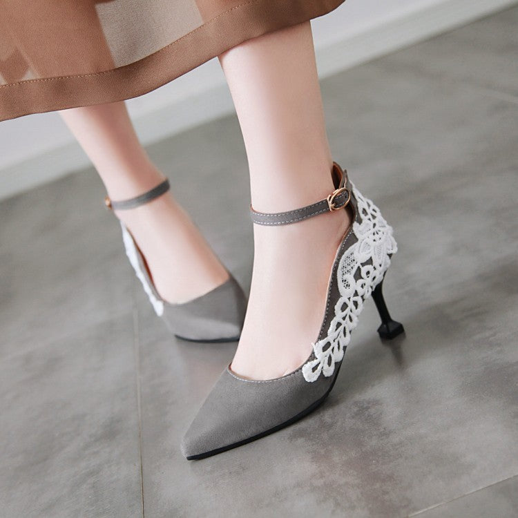 Woman Pointed Toe Lace High Heels Stiletto Pumps
