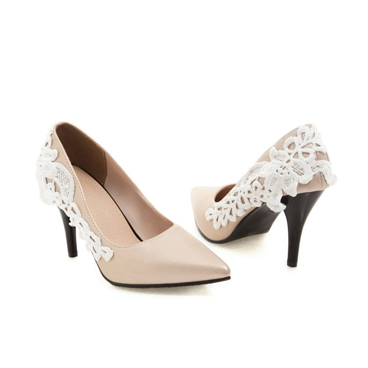Pointed Toe Lace Woman High Heels Stiletto Pumps