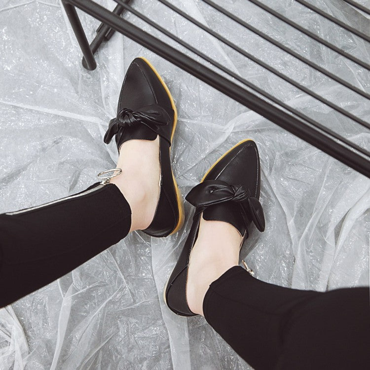 Woman Pointed Toe Bowtie Flats Shoes