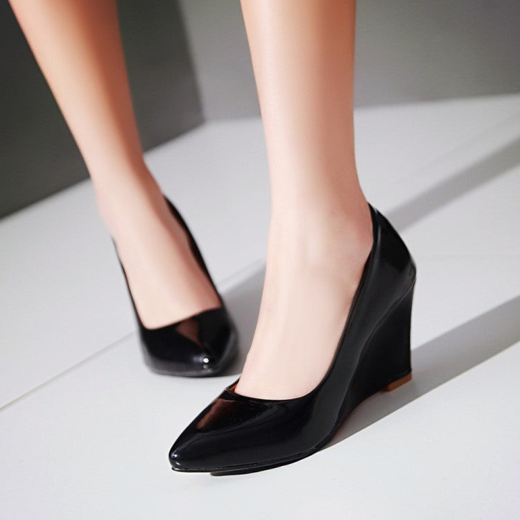 Woman Heels Patent Leather Platform Wedge Shoes