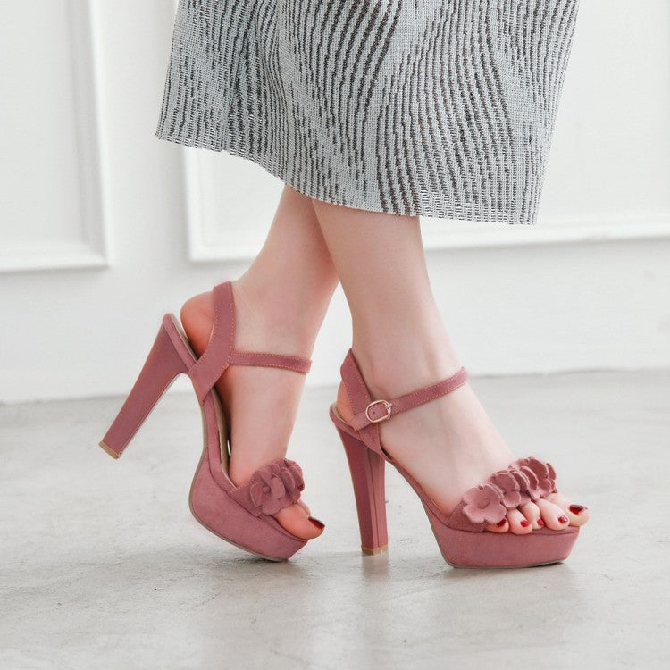 Women Open Toe Solid Color Pleated High Heel Platform Sandals