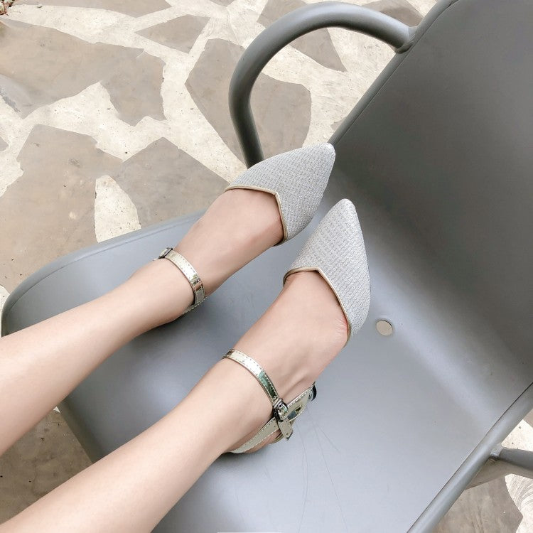 Women Pointed Toe Hollow Out Medium Heel Sandals
