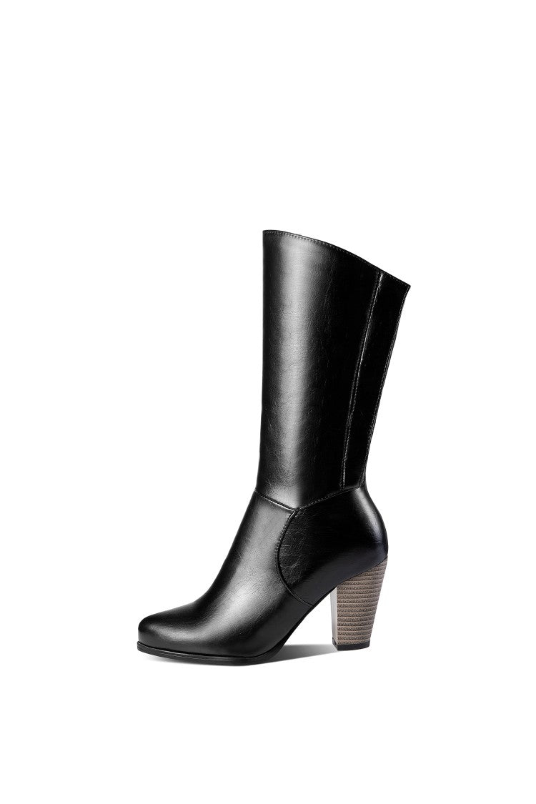 Woman Zipper High Heel Mid Calf Boots