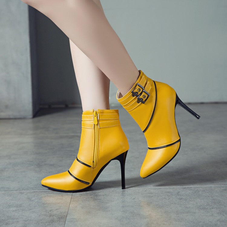 Woman Color Block High Heel Stiletto Short Boots
