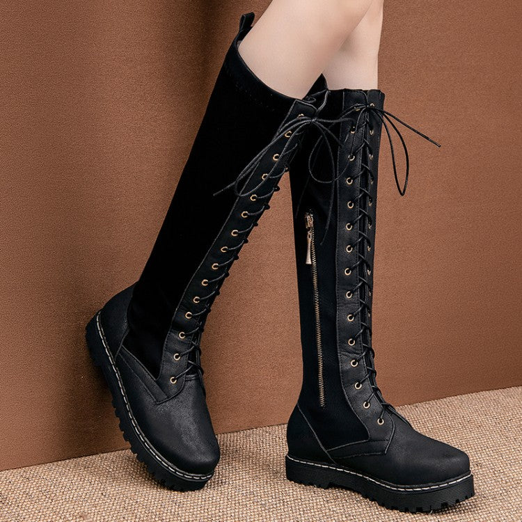 Woman Strappy Platform Wedges Heel Knee High Boots