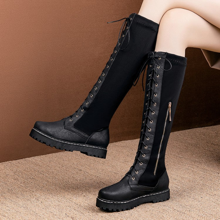 Woman Strappy Platform Wedges Heel Knee High Boots
