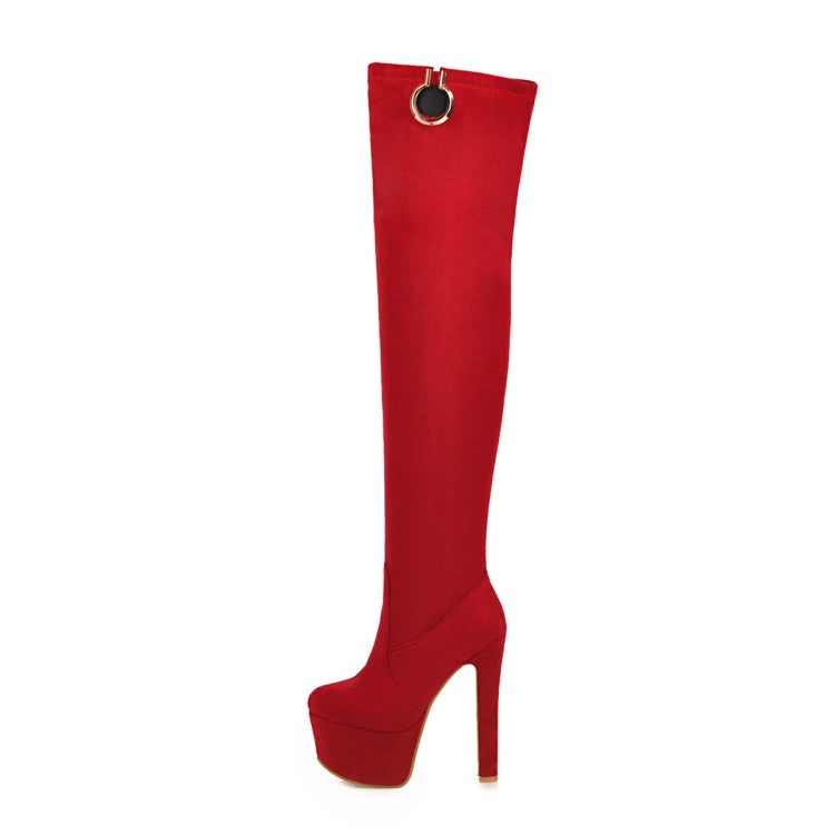 Woman Suede Round Toe High Heel Platform Over the Knee Boots
