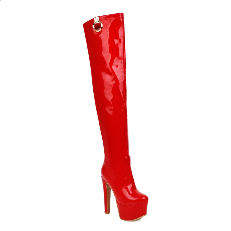 Woman Round Toe Stitching High Heel Platform Over the Knee Boots